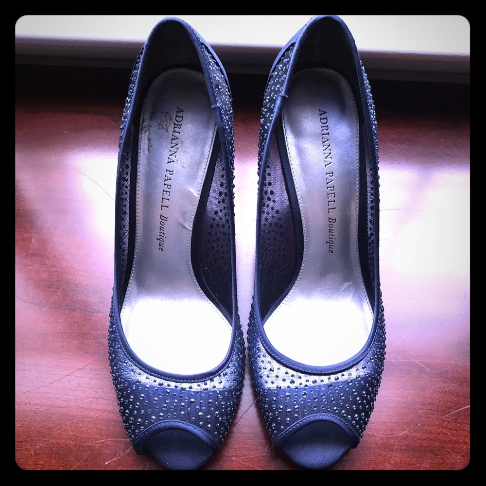 Blue sparkle peep toe heels 8