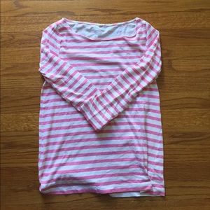 JCrew 3/4 sleeve pink and white top