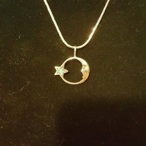 Silver moon and turquoise star necklace