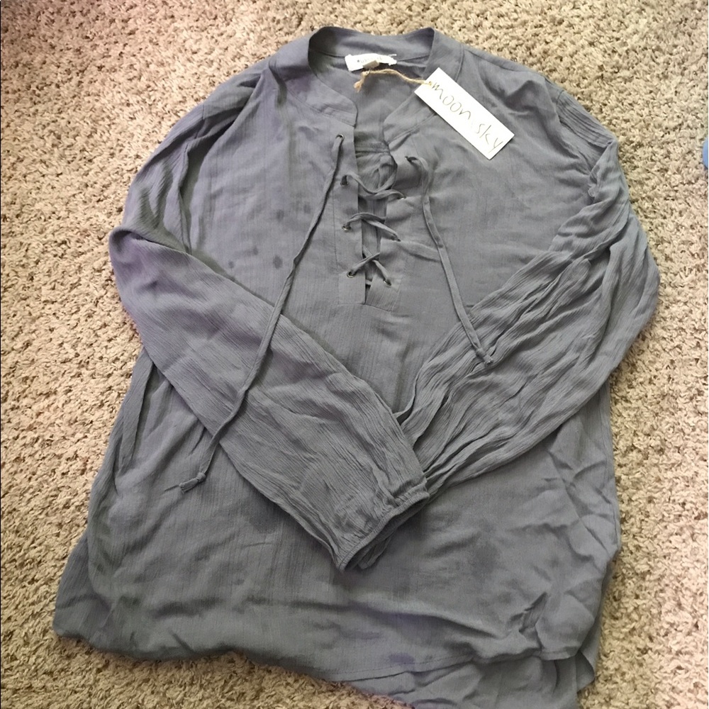 Grey Moon and Sky lace-up blouse