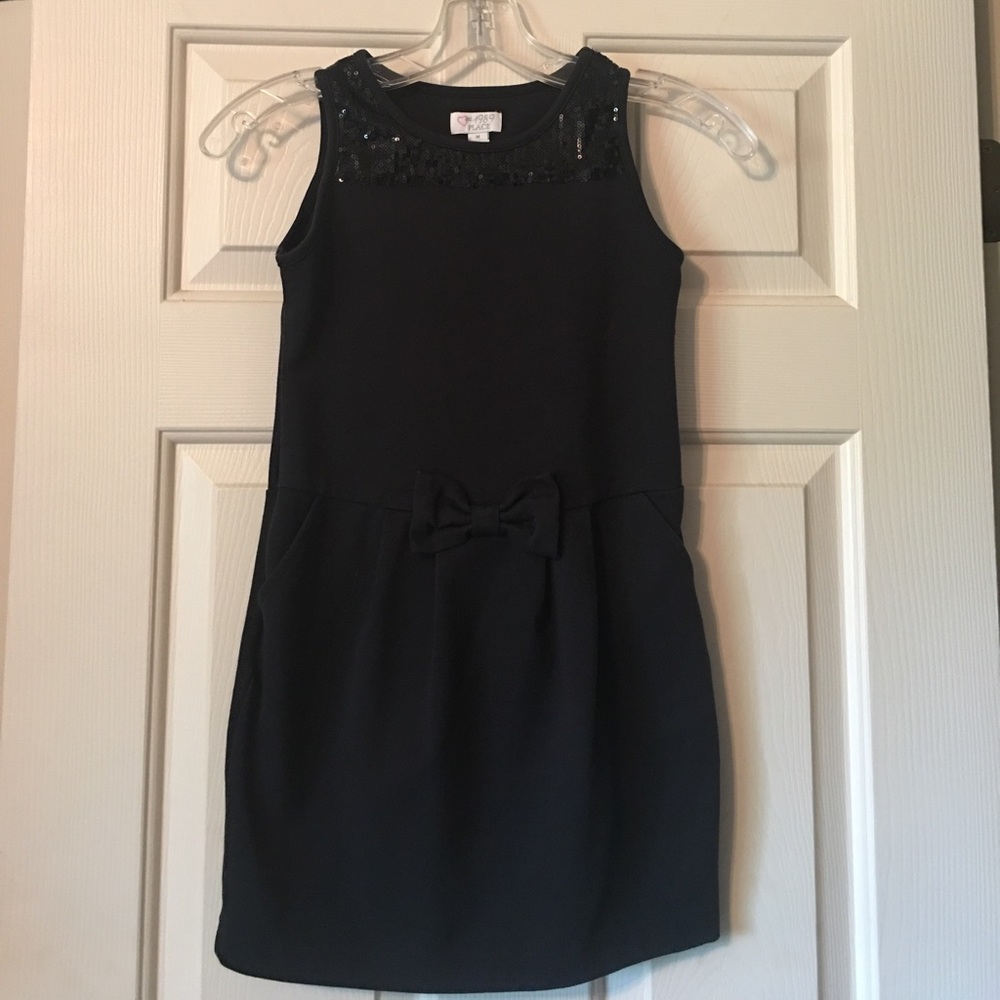 Girl Black Dress with a Sequin and Bow