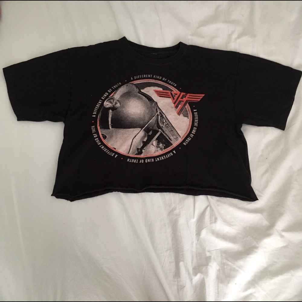 van halen rock band raw cut crop top vintage train