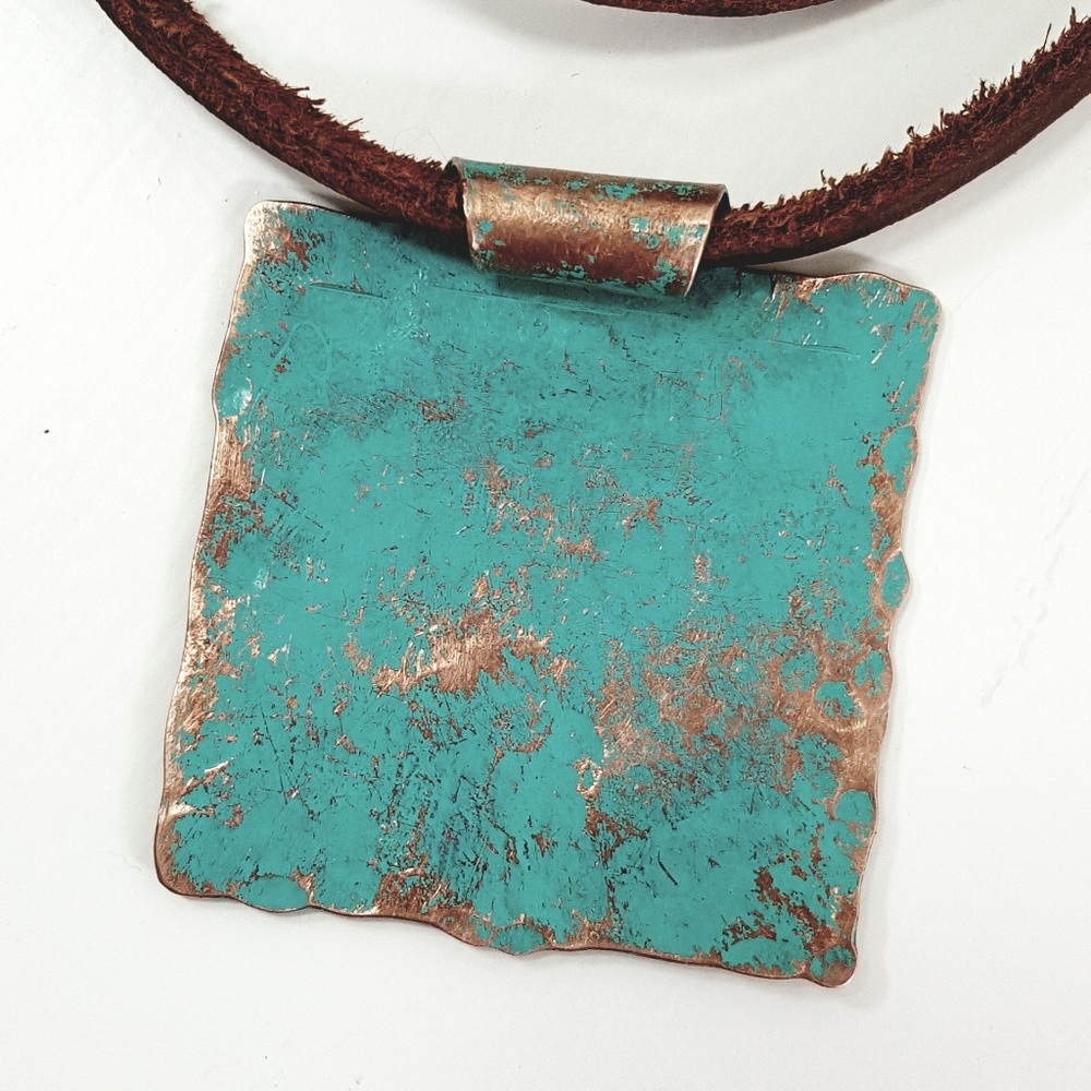 Rustic Turquoise Patina Copper Pendant - Picture 2 of 6