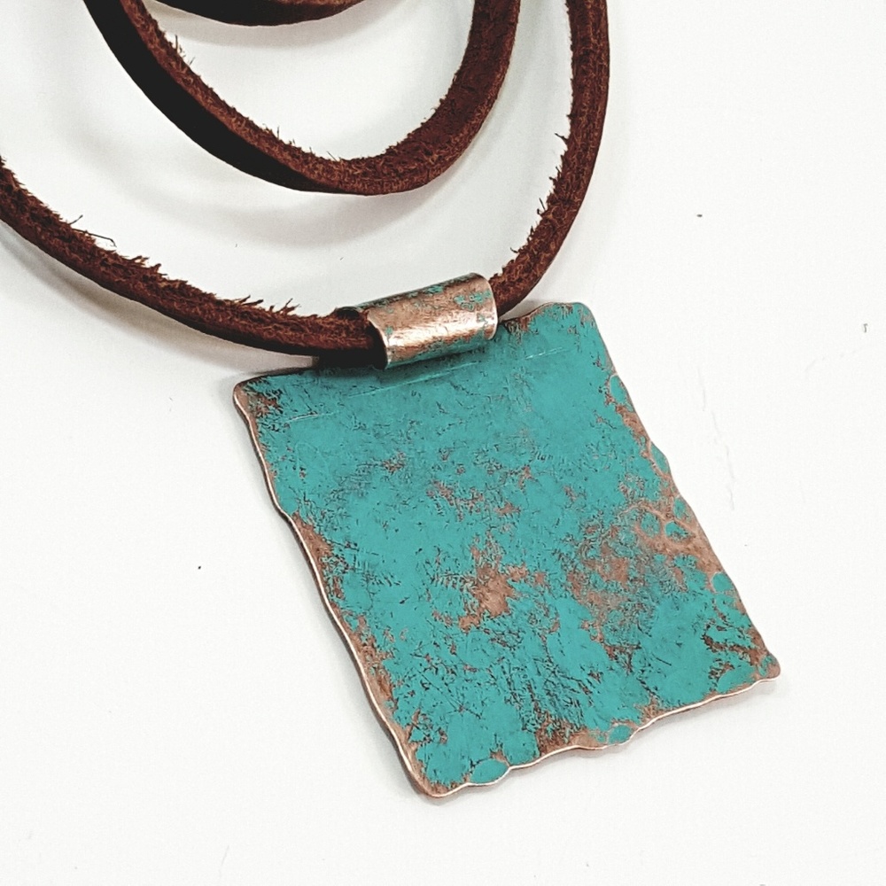 Rustic Turquoise Patina Copper Pendant - Picture 3 of 6