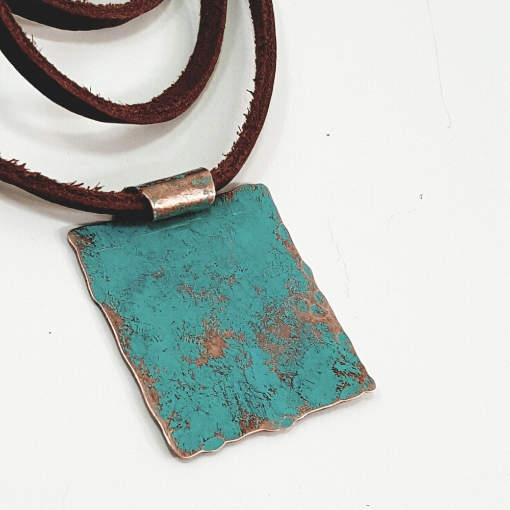 Rustic Turquoise Patina Copper Pendant - Picture 4 of 6