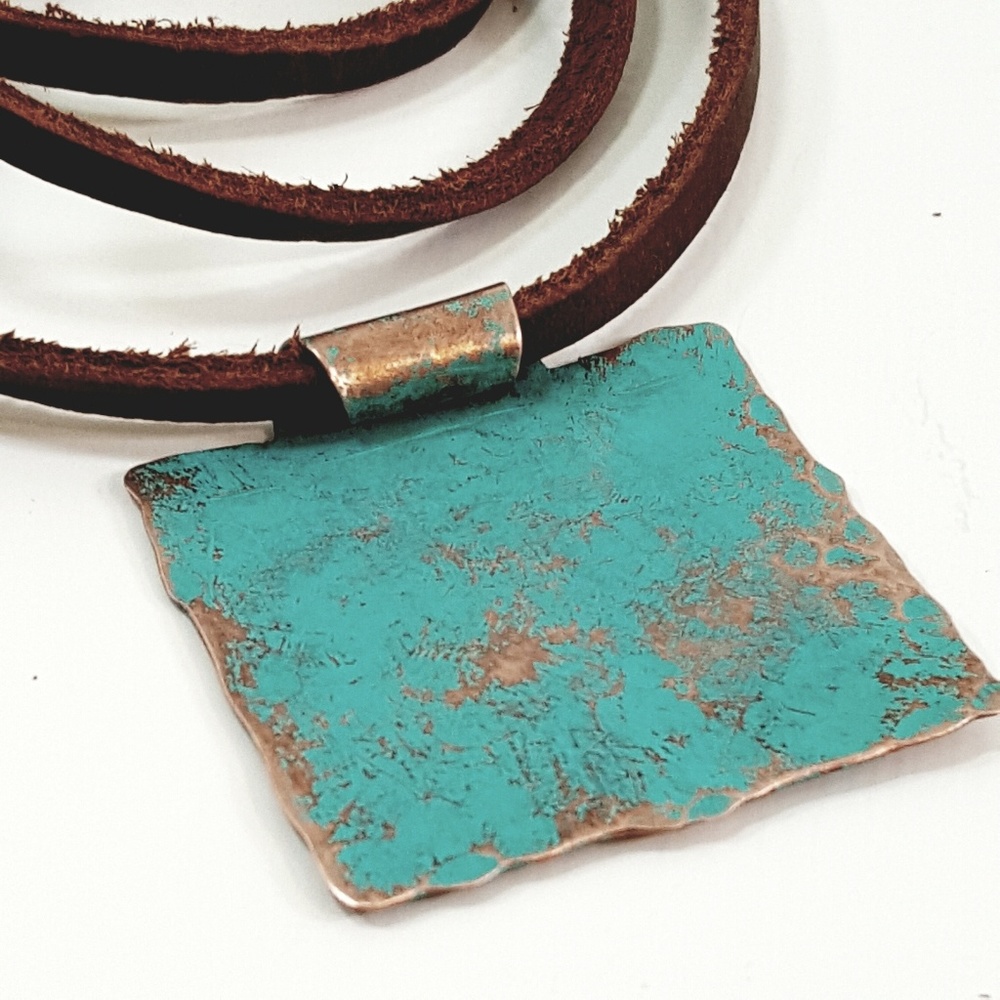 Rustic Turquoise Patina Copper Pendant - Picture 5 of 6