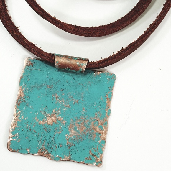 croweArt Jewelry - Rustic Turquoise Patina Copper Pendant