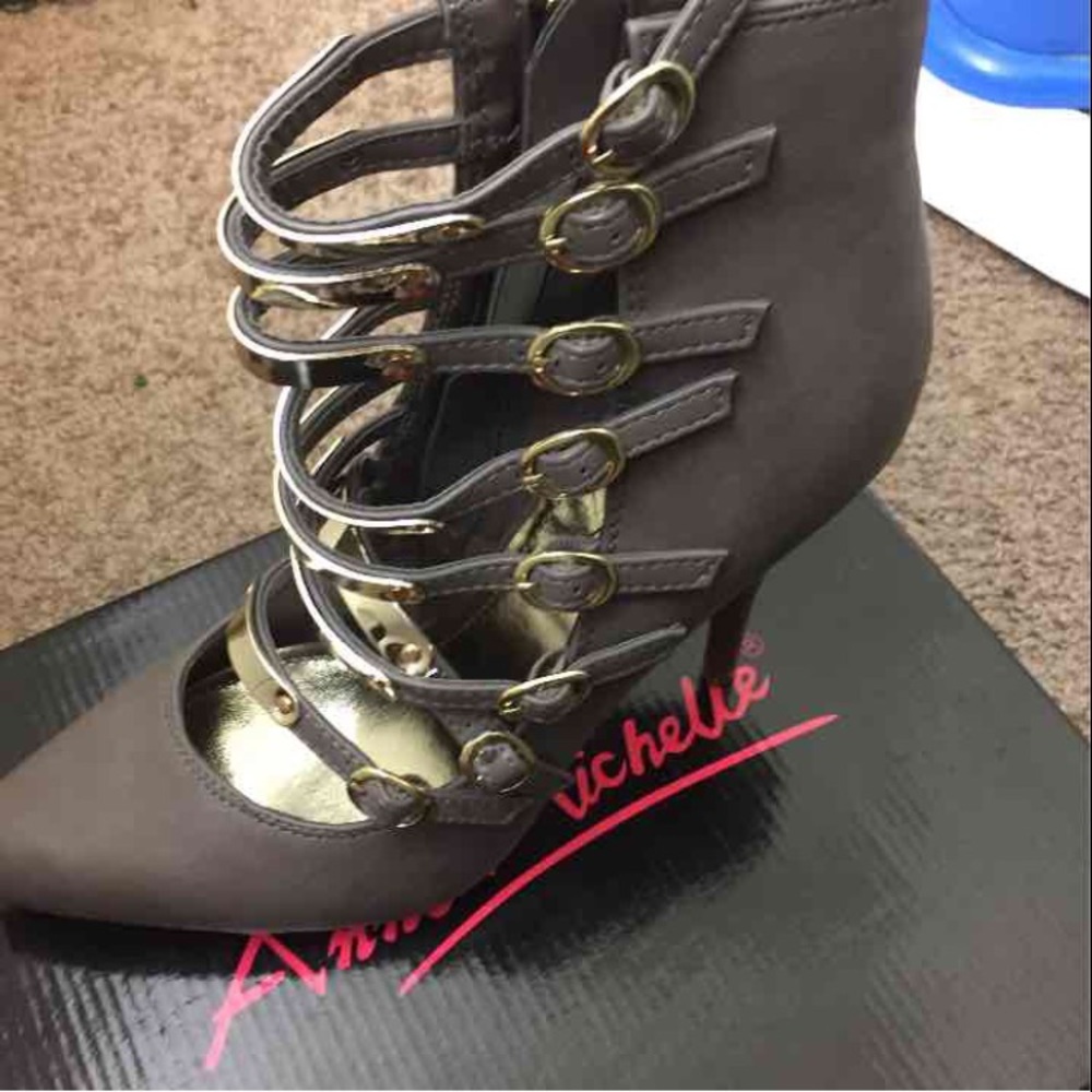 Brand new heels taupe color w/ gold trimming 10