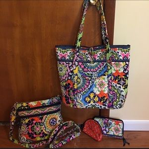 Vera Bradley cross-body, wallet, 2 cosmetic bags