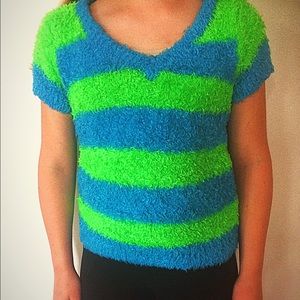 Worn Once! New Justice fluffy V neck tee shirt!