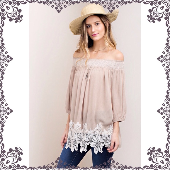 Tops - Off the Shoulder Lace Edged Top, Size S,M,L,