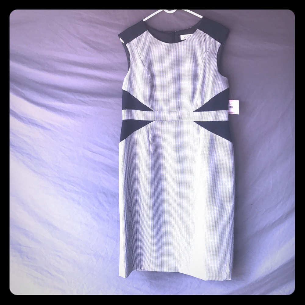 Kasper Mini Houndstooth Dress with Contrast Waist