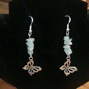 Natural Aquamarine and silver butterfly earrings