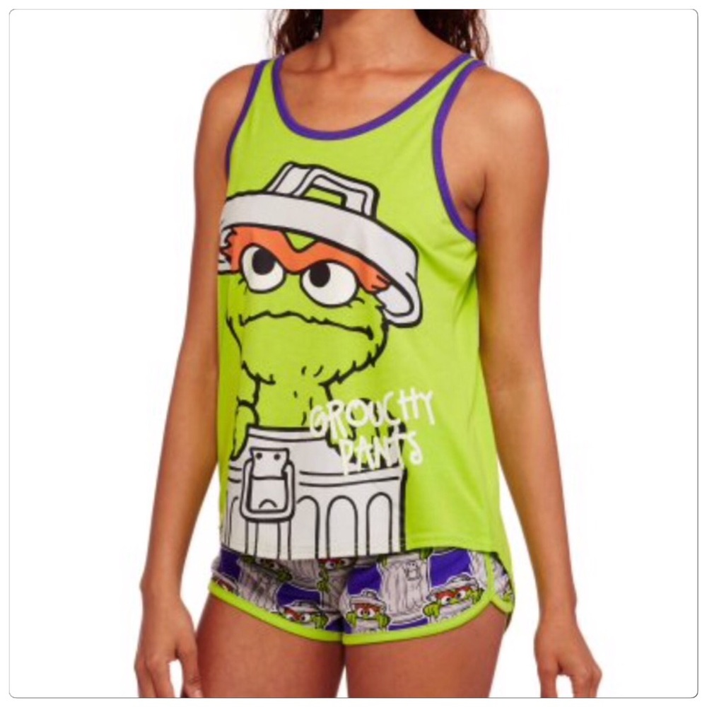 🆕 Seasme Street Oscar Grouch 2pc pj shorts top set