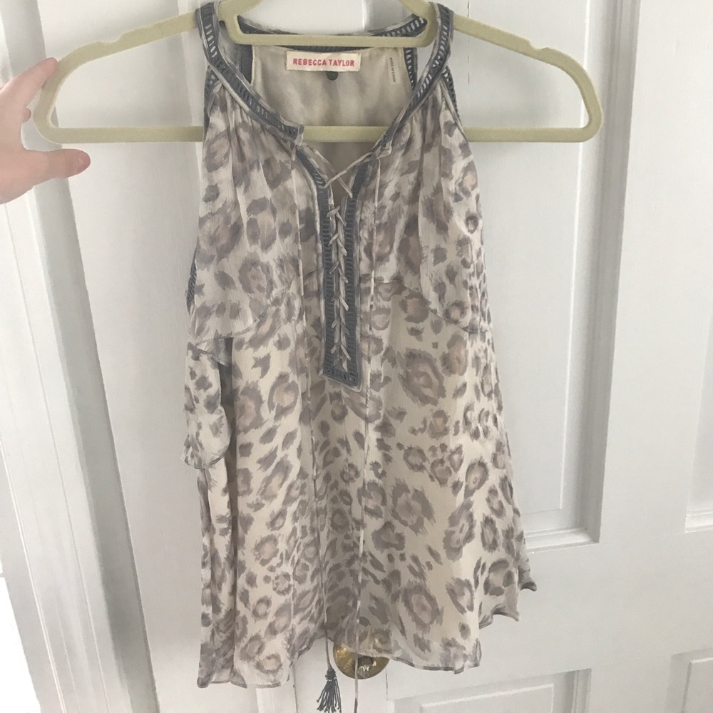 Rebecca Taylor lace up cheetah blouse, size small