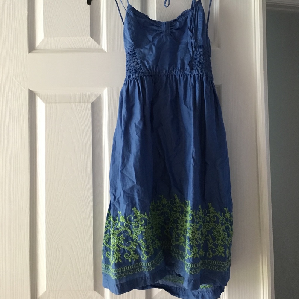 Blue halter dress with embroidery