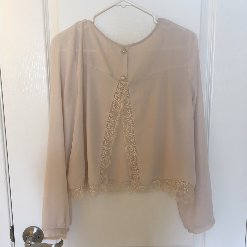 Sheer light beige/blush open back blouse