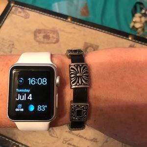 Black Leather Bracelet with Silver accents