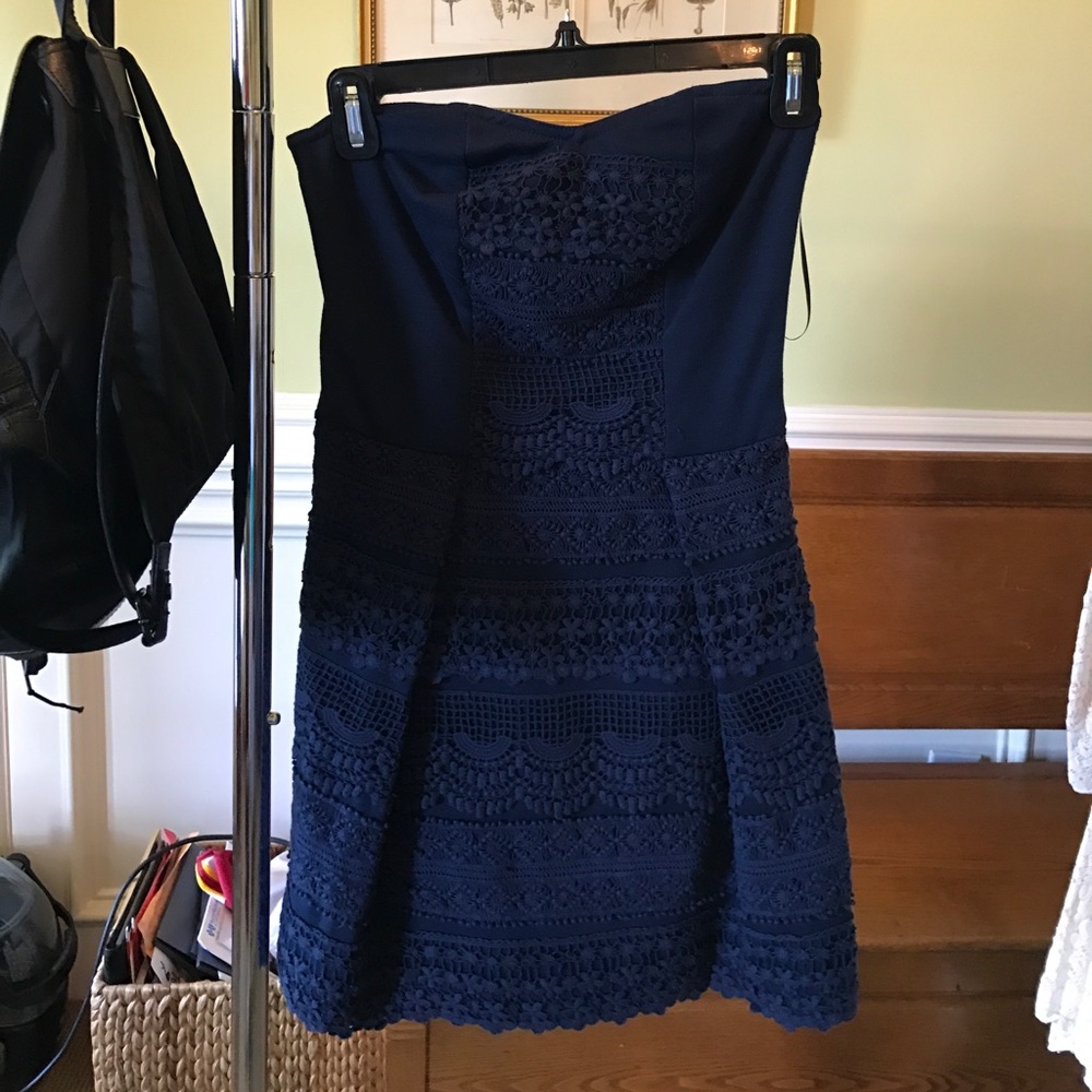 Navy blue dress with lace detail