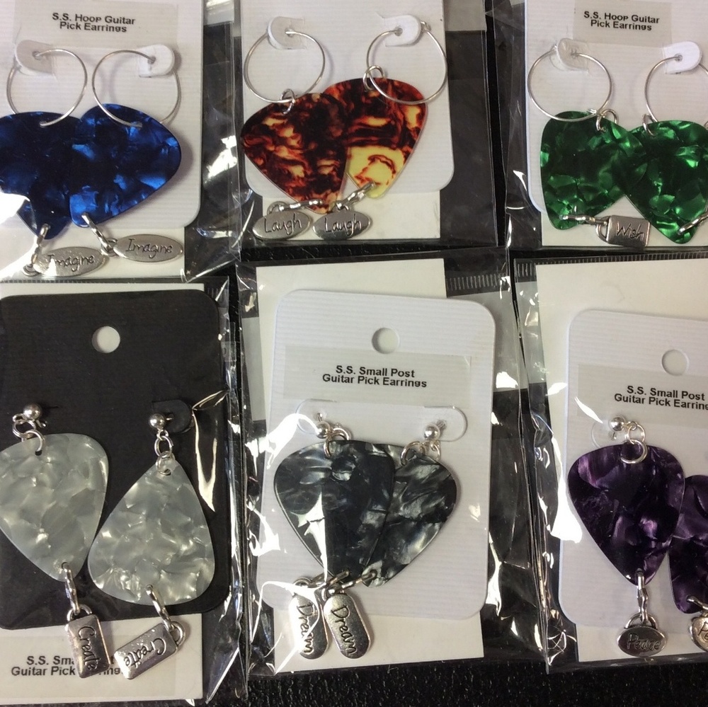 Guitar Pick Earrings with Double Sided Charms
