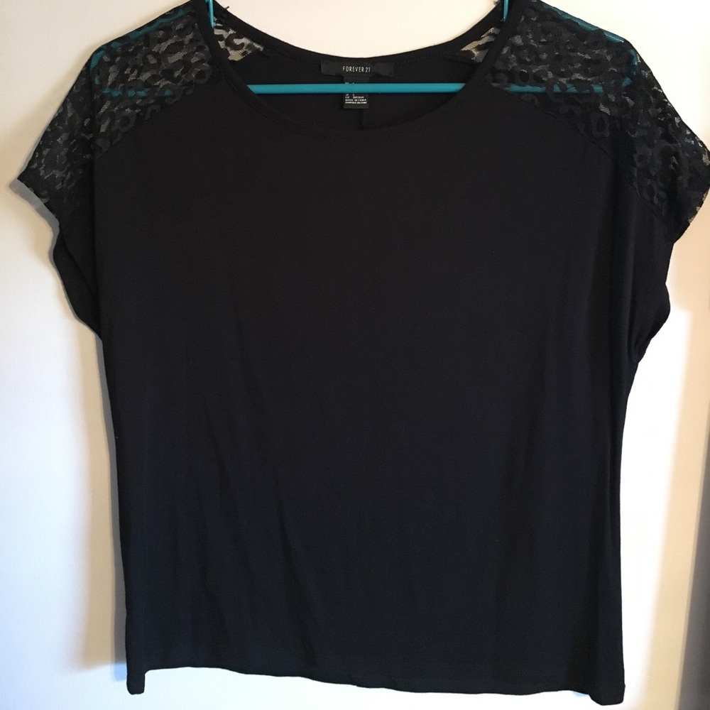 Black Cheetah Lace Shoulder Top