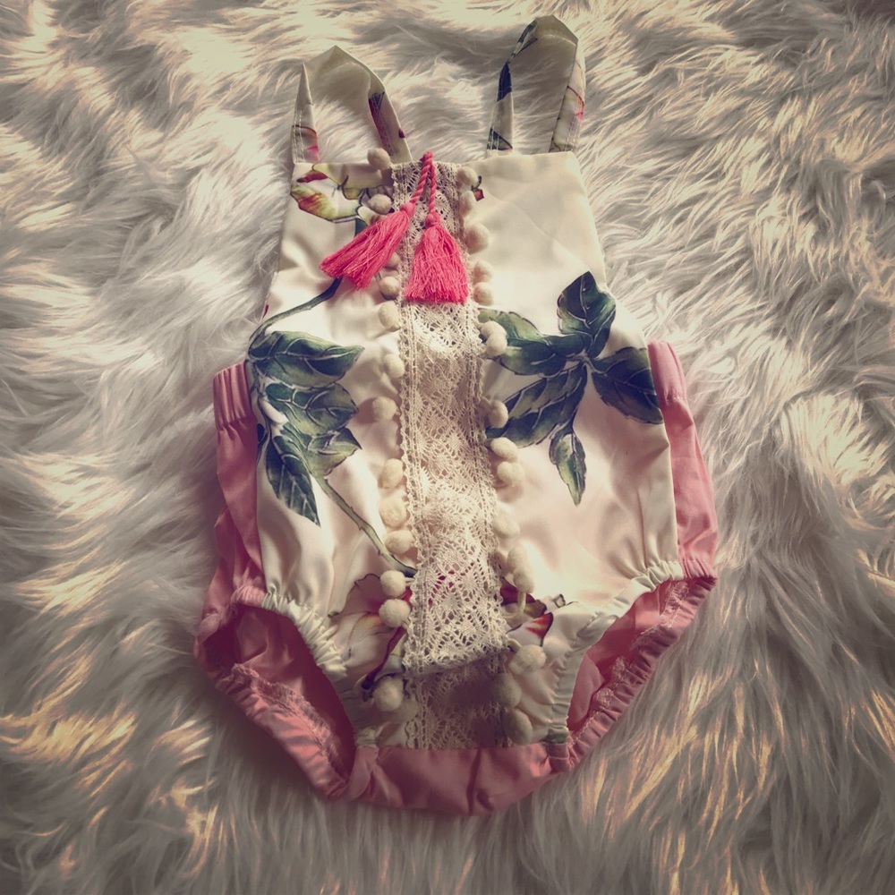 Floral romper with tassels and Pom-Poms!