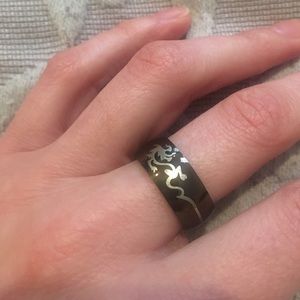 Black Ceramic Ring with Silver Design - SOLD