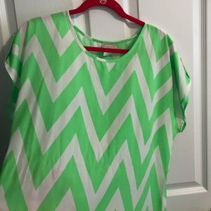 Lime green & white chevron blouse