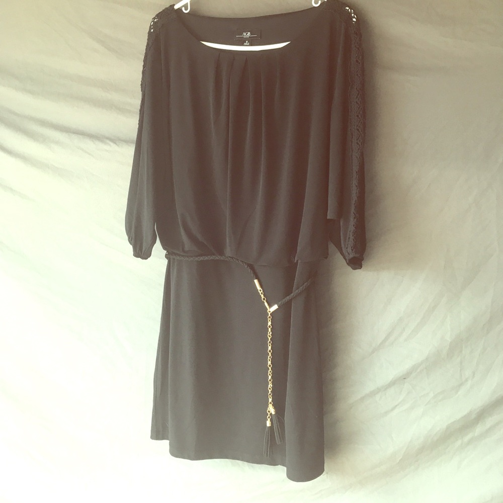 AGB Women's 3/4 Sleeve Blouson Dress with Tie