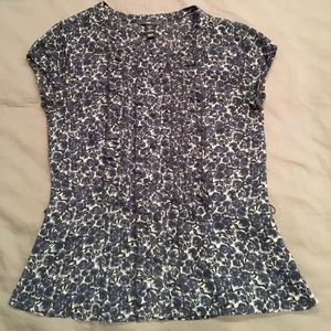 H&M blue flowers printed sheet blouse, sz 4 EUC
