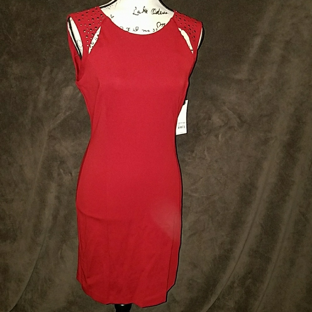 Studded red wedding date dress slim fit
