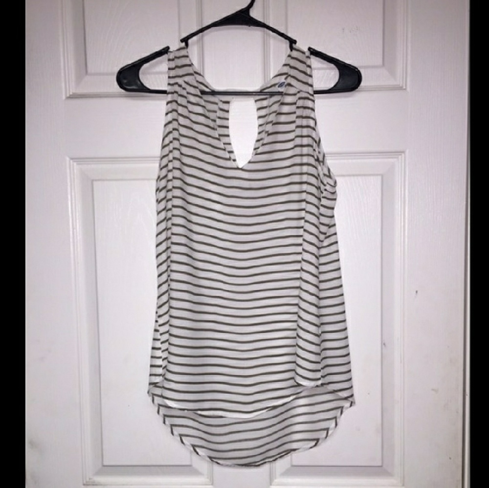 Olive green and white striped tank