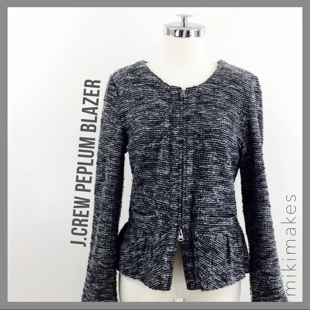 [ j.crew ] tweed grey peplum blazer jacket zip
