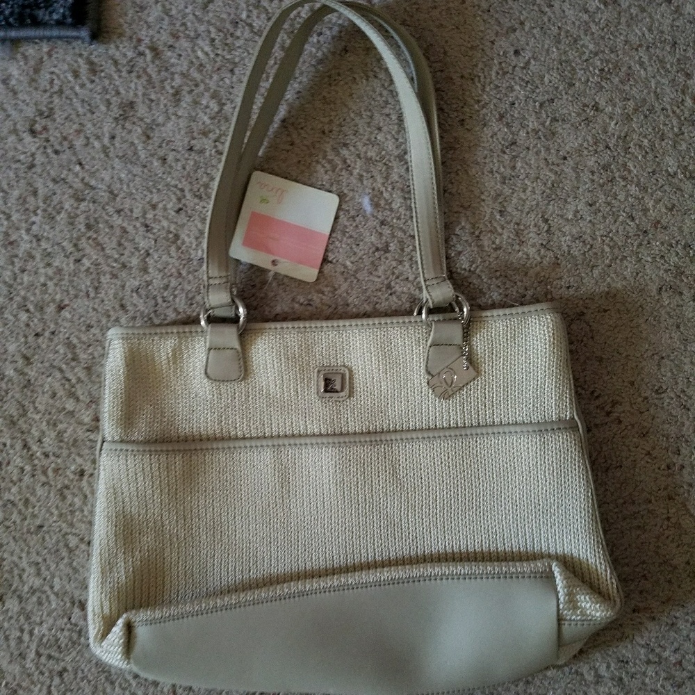 Lina cream/taupe straw purse, NWT.