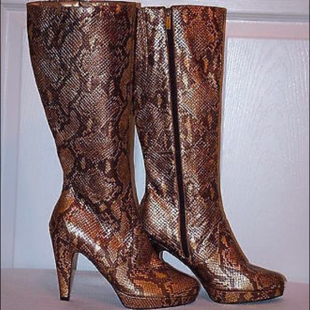 ❤️Colin Stuart❤️ Golden Glam Snake Leather Boots