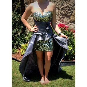 High/low Alyce corset prom dress.