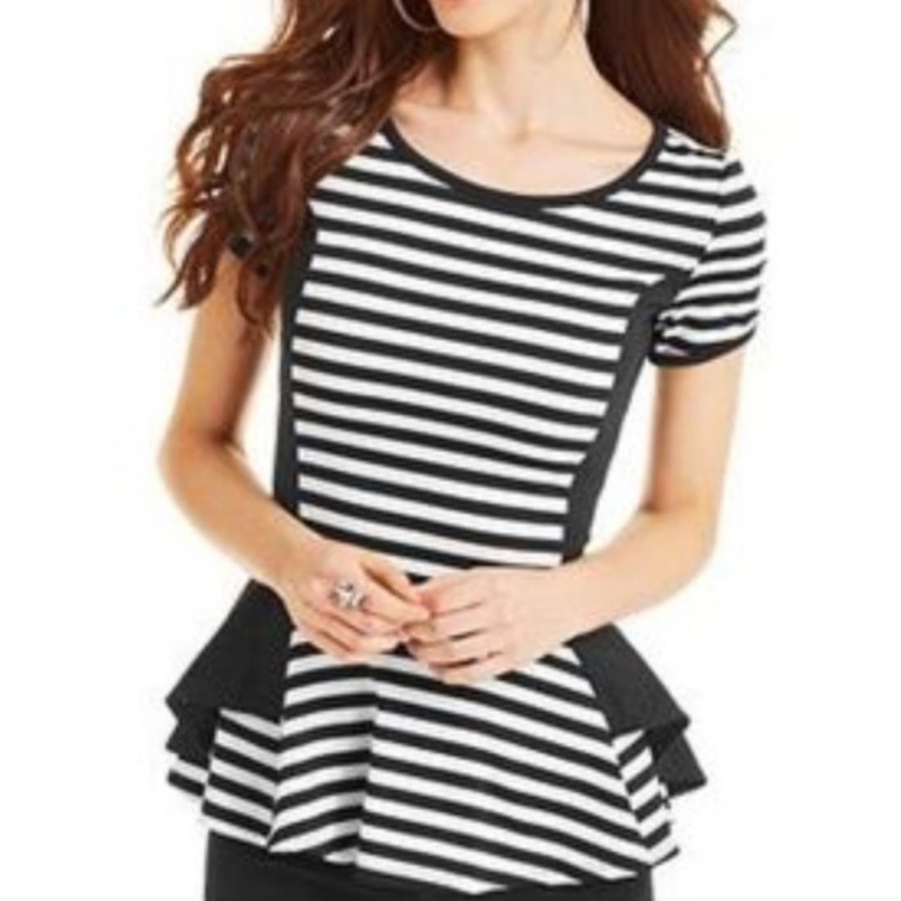 Black and white peplum top by BCX