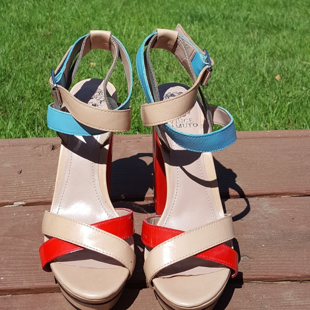 Vince Camuto Red and Blue Chunky Heels