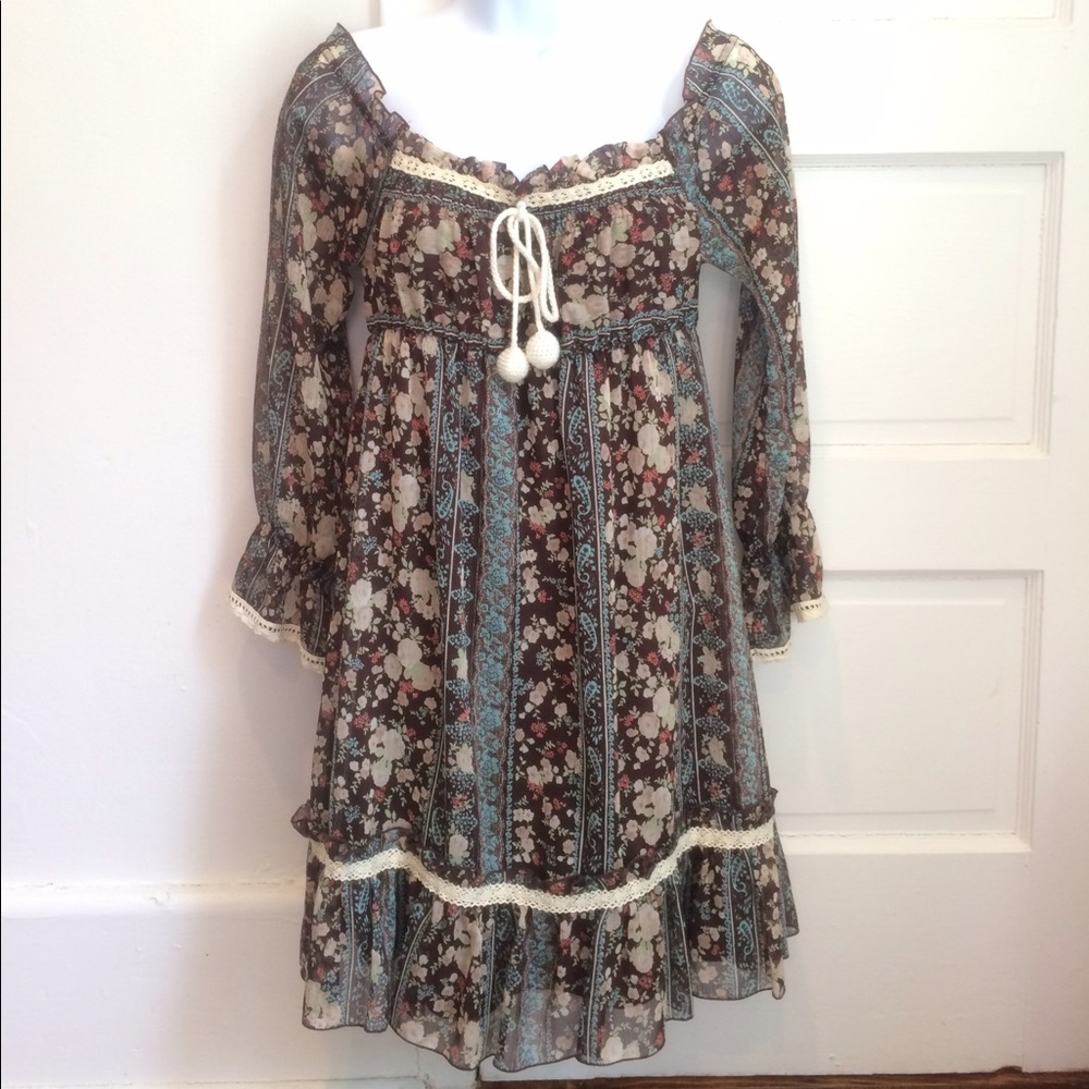 Bohemian Floral Off Shoulder Tunic Dress XS