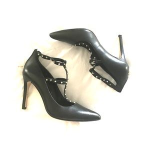 Black Studded Leather Heels