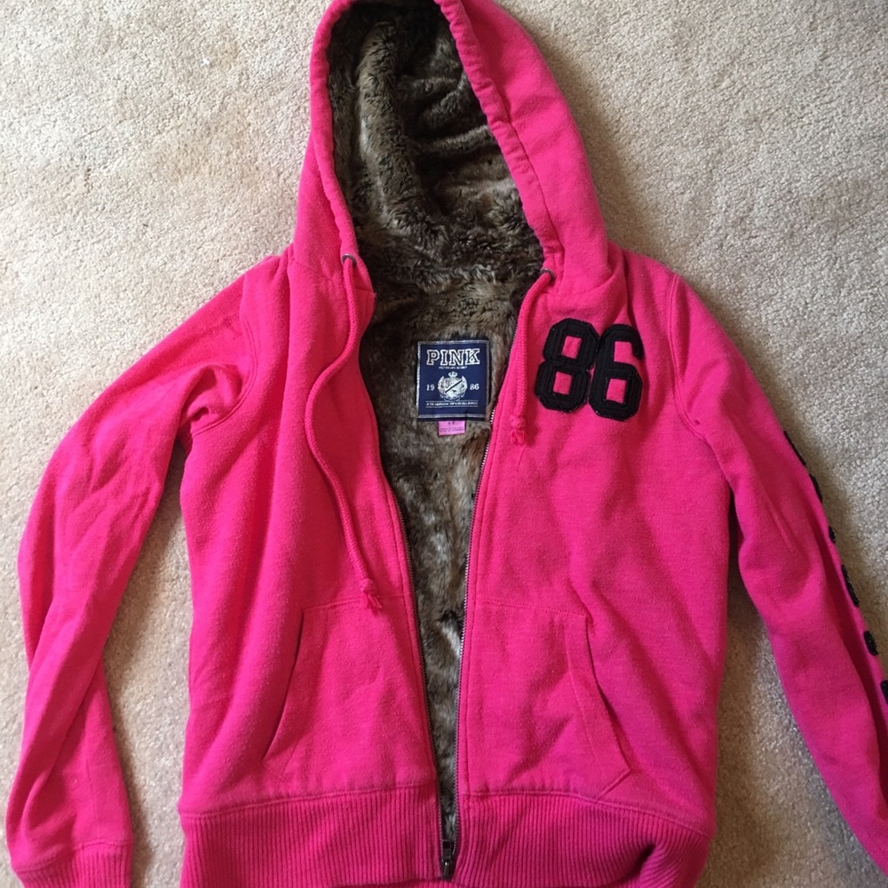 Pink fur zip up jacket