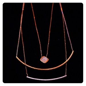 Layers 3 rose gold plated with cz stones necklaces