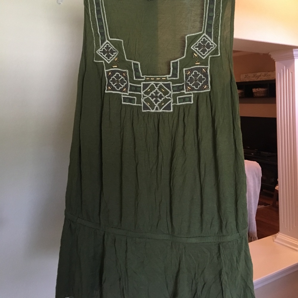 Embroidered yoke olive tank