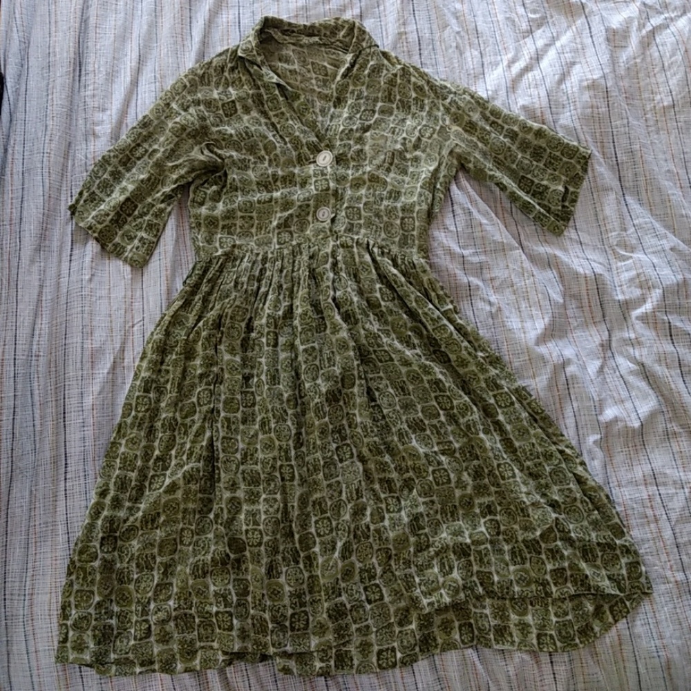 Green handmade vintage fit-and-flare dress