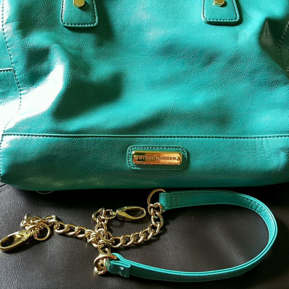 Teal handbag with detachable strap, EUC