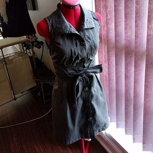 Boutique Gunmetal Pleated Dress with Pockets