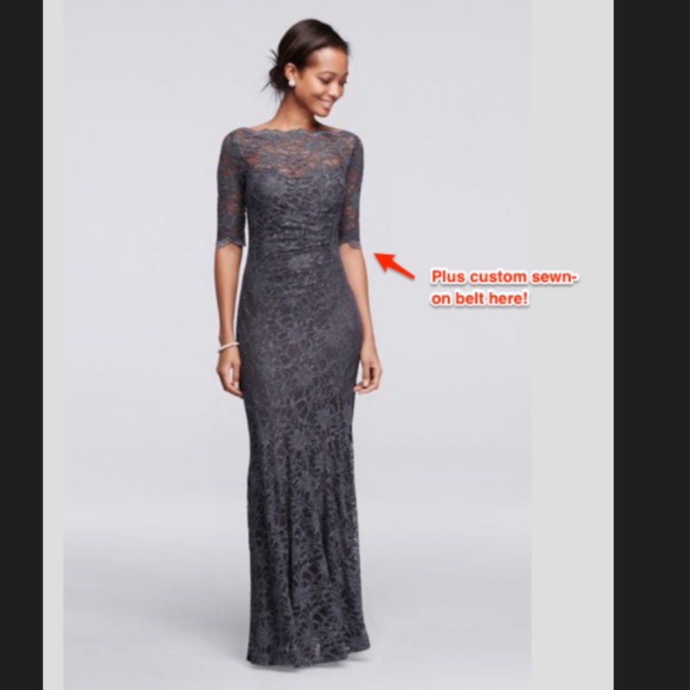 Long All Over Glitter Lace Mermaid Dress with Belt
