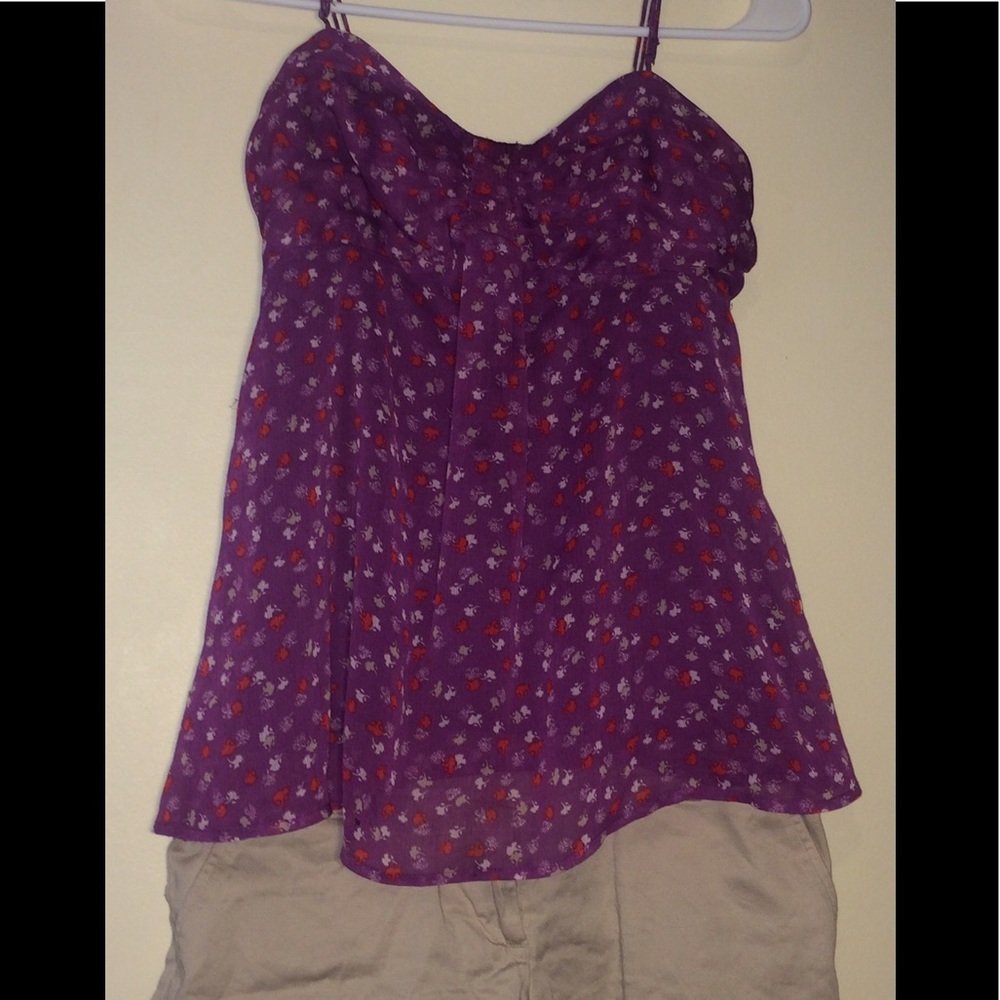 American Eagle purple floral baby doll tank top