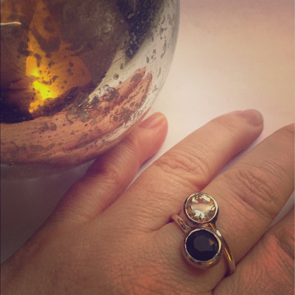 925 Sterling Silver Citrine and Black Onyx Ring
