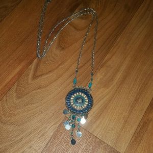 Silver and blue long necklace